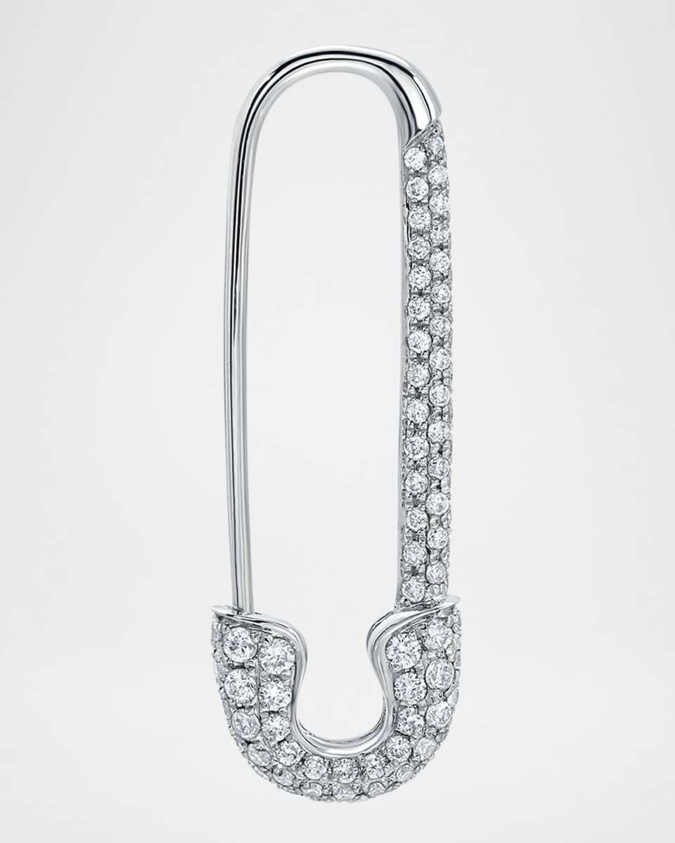 18K White Gold Diamond Safety Pin Earring, Single (Left)